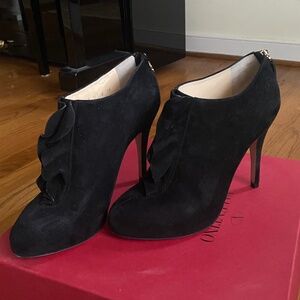 Valentino Ruffle Suede Ankle Booties
